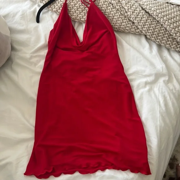 strapless open back dress Bodycon Collection Lipstick Red Bandage Midi Dress for Women, Size L